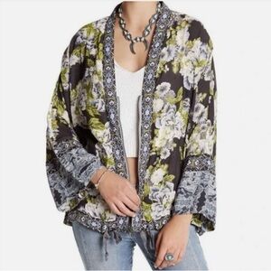 Free People Floral Print Blouse - Blue and Green